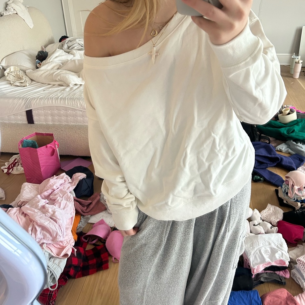 White off the shoulder sweatshirt
